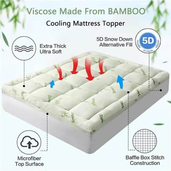 Premium Viscose Made from Bamboo Queen Size Mattress Topper for Back Pain - Picture 2 of 7